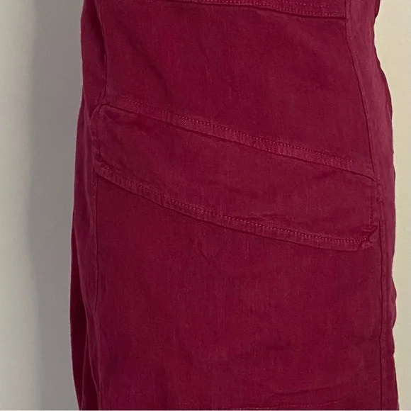 Anthropologie Square Neck Linen Blend Mini Cargo Stretch Dress 6 Burgundy Boho - Picture 4 of 13